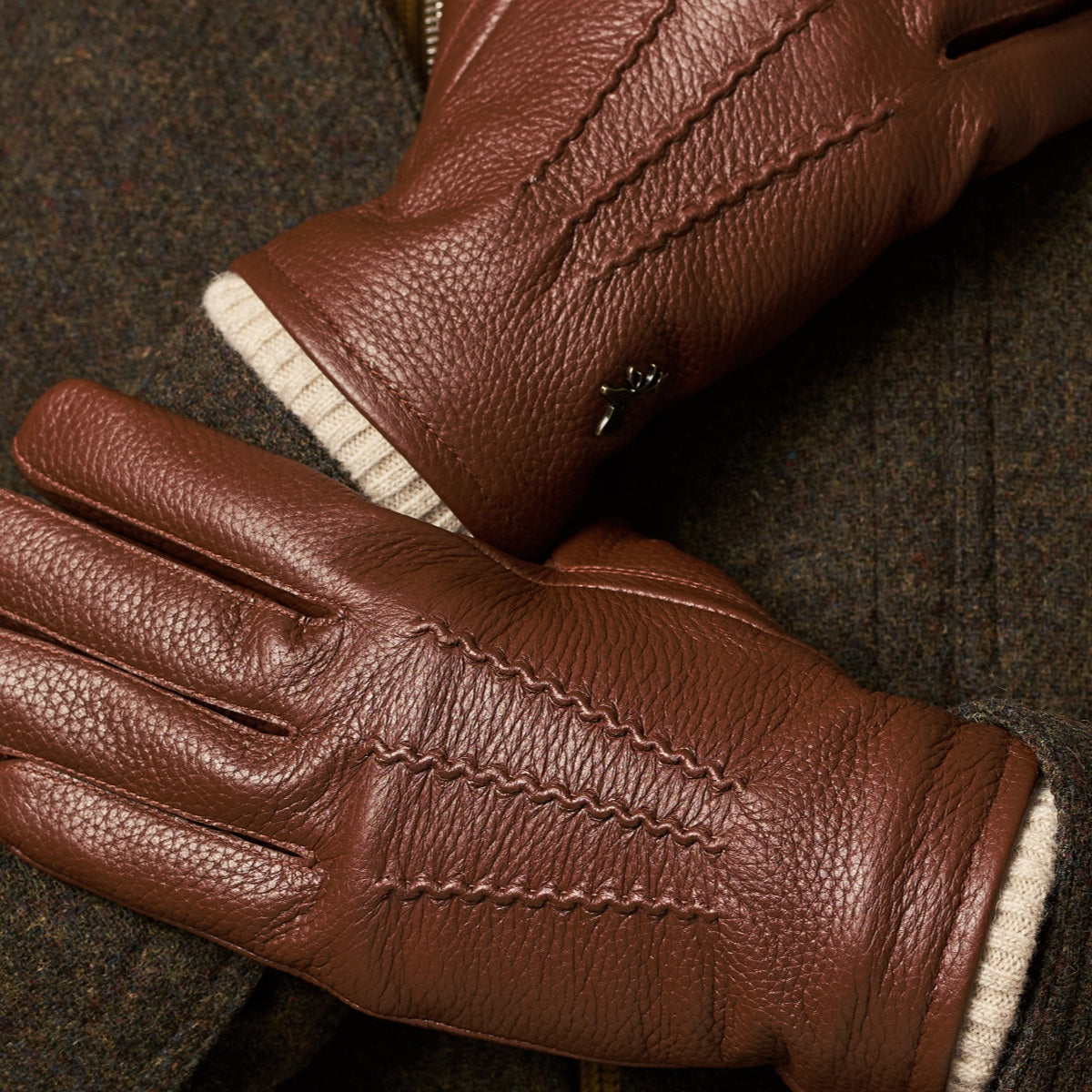 Columbus (brown) – luxurious deerskin (American deerskin) leather gloves with warm wool lining - Schwartz & von Halen - UK - 10