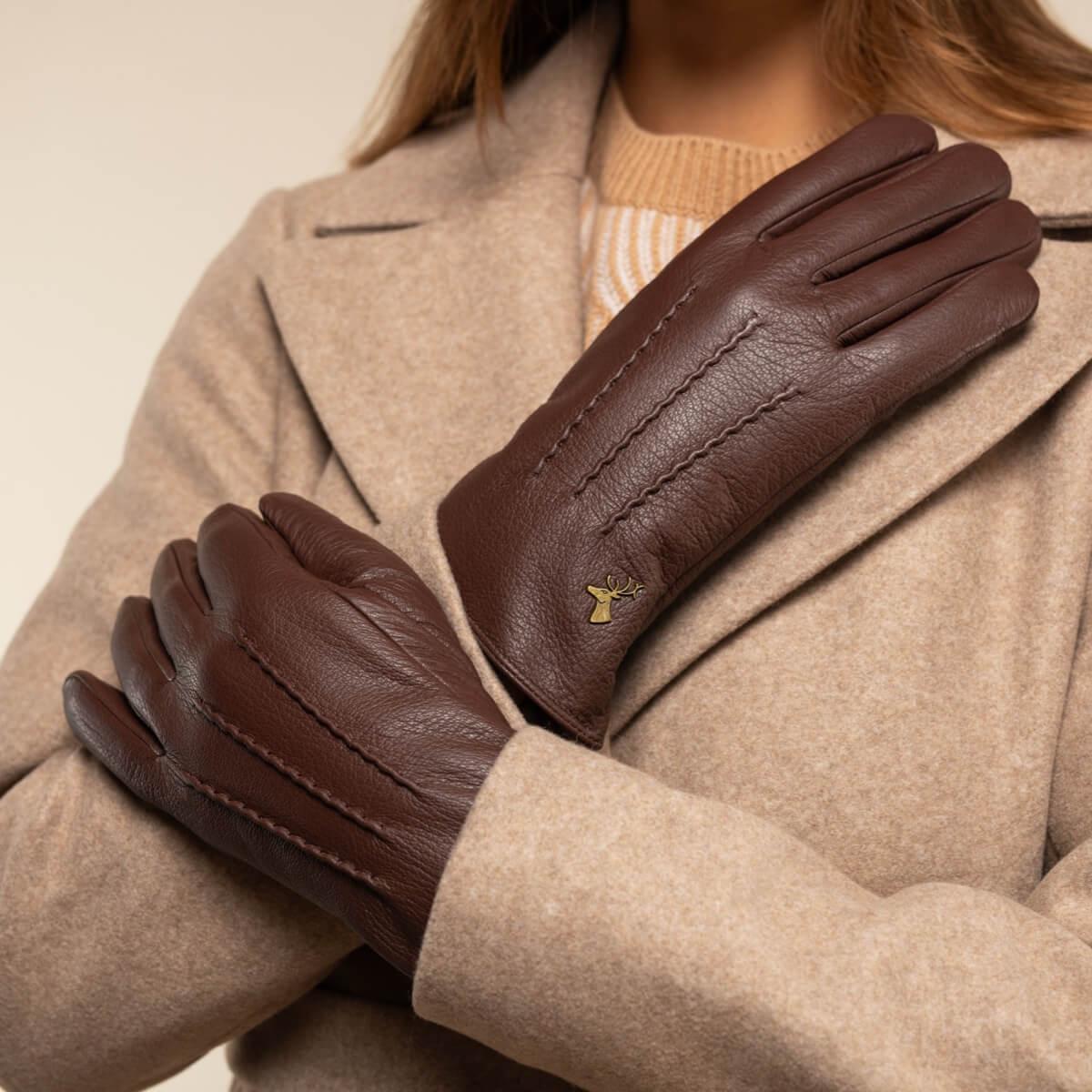 Brown faux outlet leather gloves