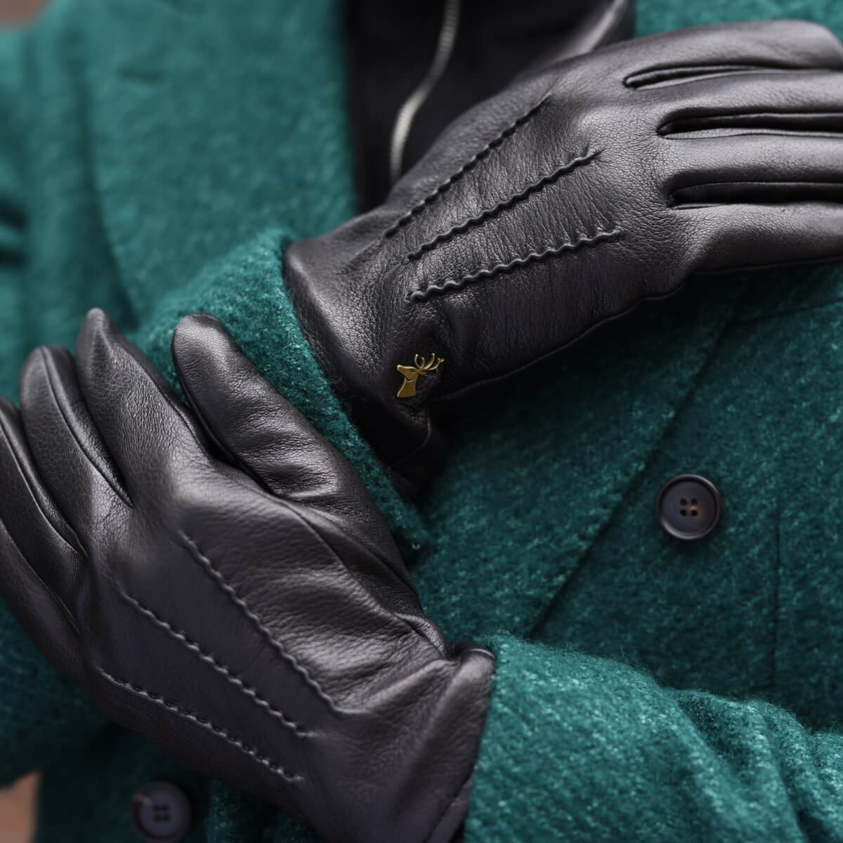 Warm black sale leather gloves