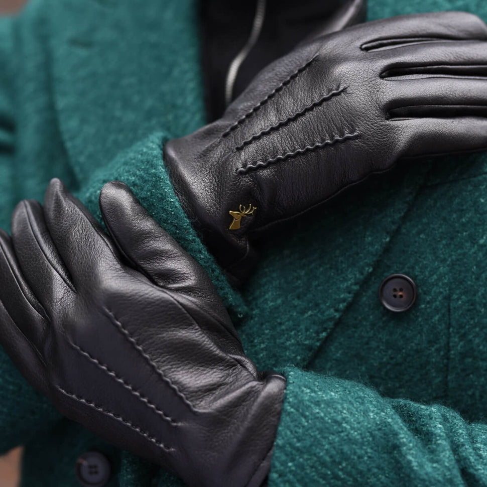 Black Leather Gloves Men - Touchscreen - – von Warm Schwartz Lining & Halen®